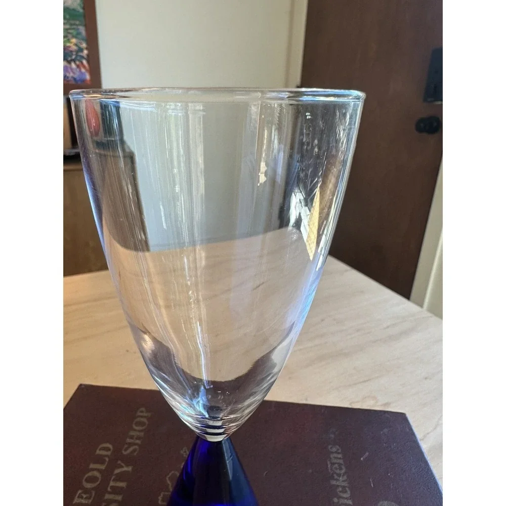 Vintage Sasaki Glass Eon Cobalt Blue Bottom Flute footed Goblets 7.5